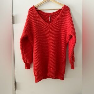 Free People Red V-Neck Sweater